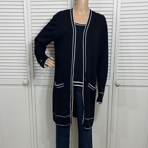 Talbots Black Cardigan Set with White Trim Large and XL Petite